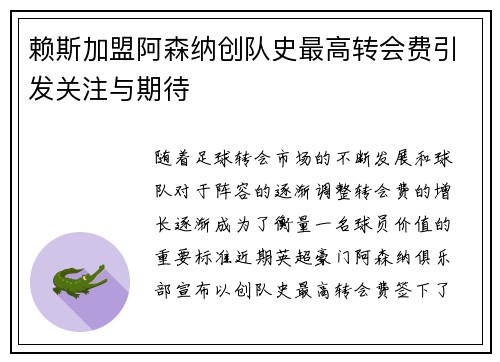 赖斯加盟阿森纳创队史最高转会费引发关注与期待
